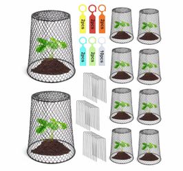 Pack of 10 Cloche 6.8”×7.4” Garden Cages for Metal Mesh Plant Protection with Nails and Labels