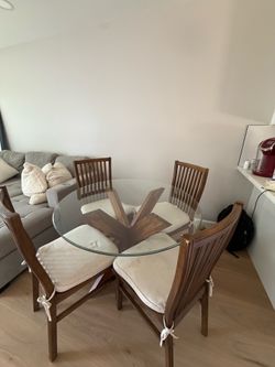 Solid Wood & Glass Dining Table/chairs Set