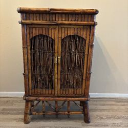 Very Unique Vintage Burnt Bamboo Cabinet