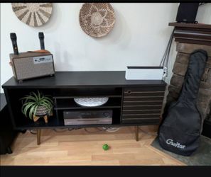 Black TV console stand cabinet entertainment center