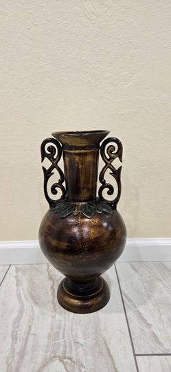 Vintage Metal Vase With Handles 15" Tall.