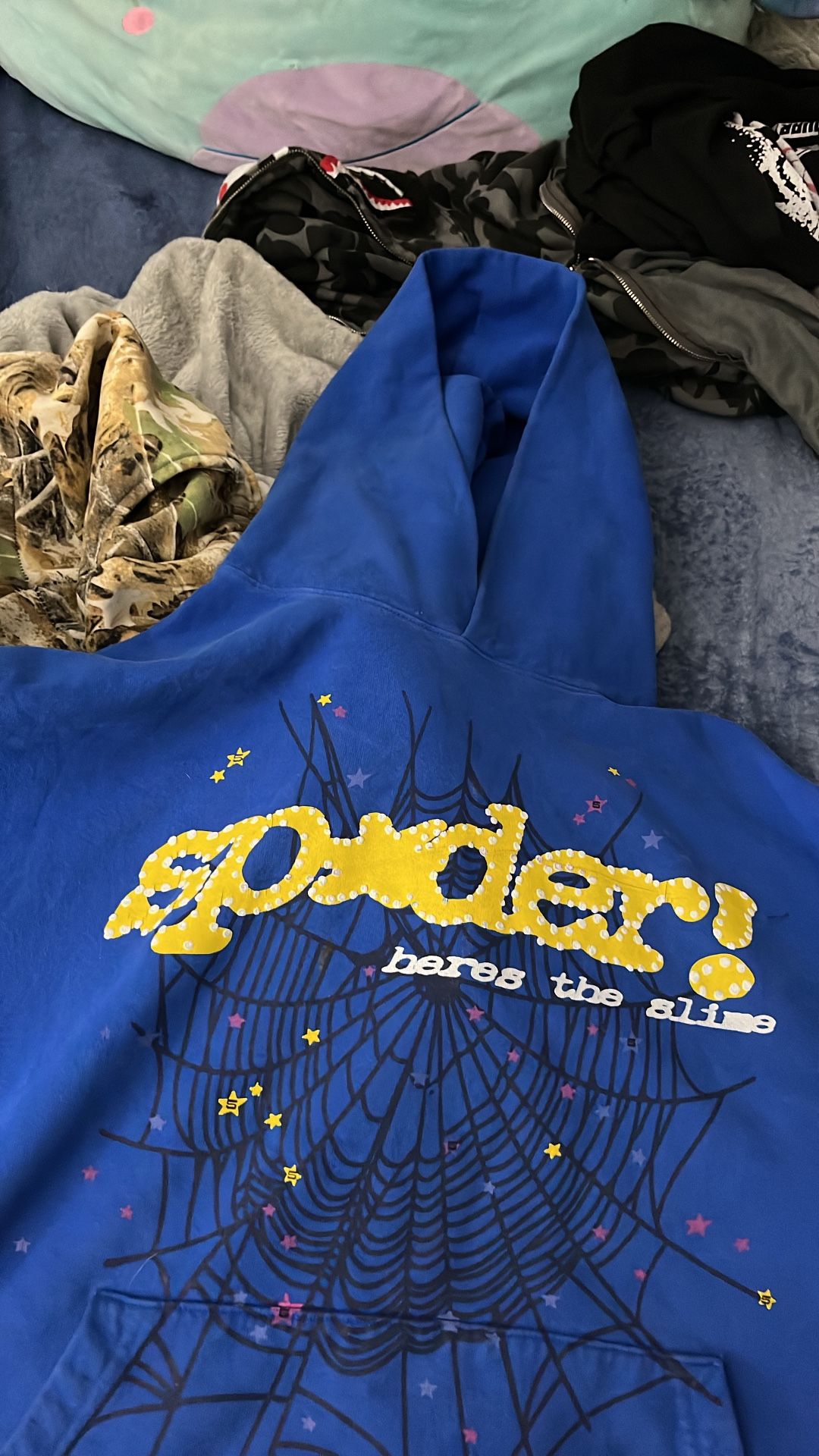 Blue And Yellow Sp5der Hoodie Large