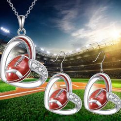 Silver Tone Football Jewelry Set