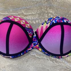 Coral Tropics Bikini Top Size M Bandeau Strapless Underwire Tribal 