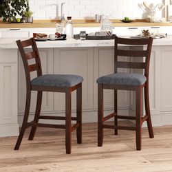 Set Of 2 Wooden Bar Stools