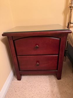 Bassett Solid Wood 2-Drawer Nightstand - Cherry Finish with Glass Protector