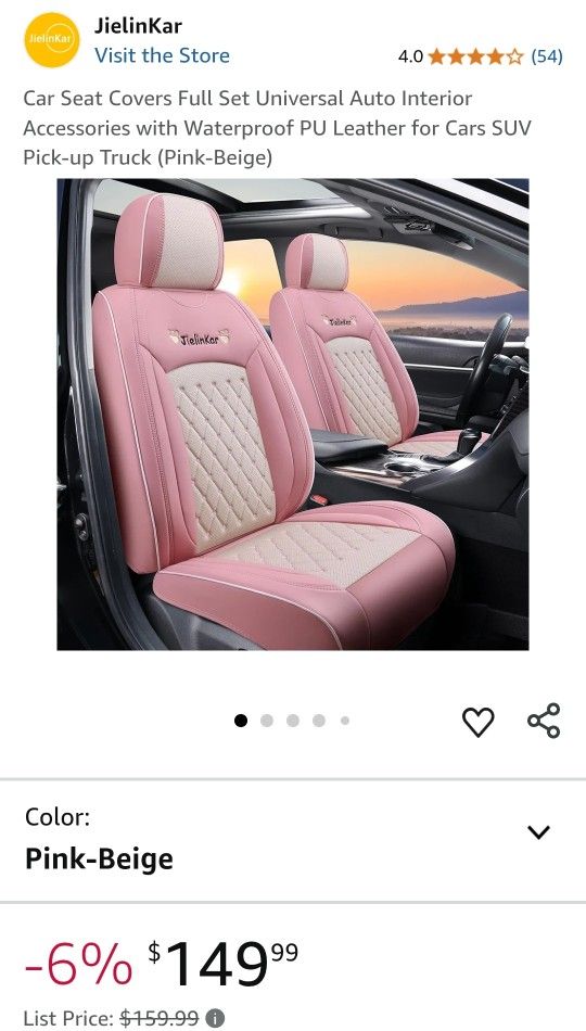 Car Seat Covers Full Set Universal Auto Interior Accessories with Waterproof PU Leather for Cars SUV Pick-up Truck (Pink-Beige)