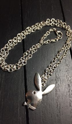 20” Shiny Silver Necklace with Antique Silver Playboy Bunny Pendant (FREE GIFT! pictured last)