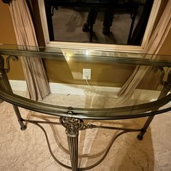 Glass Top Console Table Ornate Metal Base
