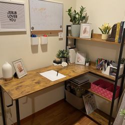 Desk With Connected Shelf 