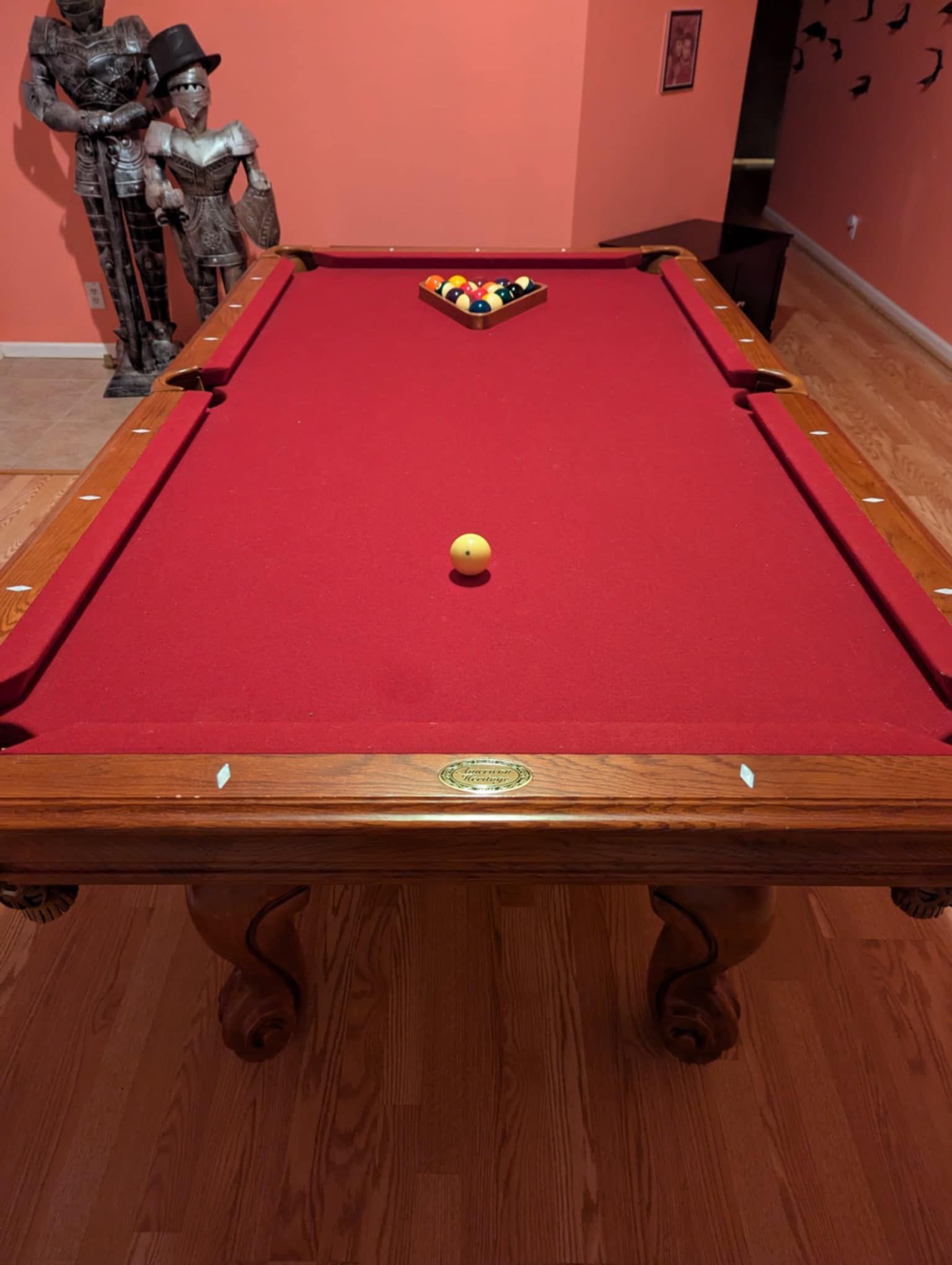 American Heritage 7’ red felt slate pool table with cover