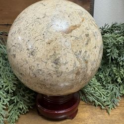 Fossil Coral Sphere with spinning Stand