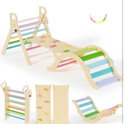 Brand New   BlueWood Pikler Triangle Set, Toddler Wooden Climbing Toys Indoor 7in1 Foldable Climber for Kids, Montessori Philosophy Play Jungle Gym wi