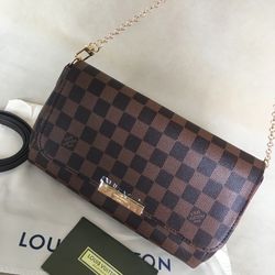 Louis Vuitton Damier Favorite MM N41129 Shoulder Bag Brown Free Shipping 