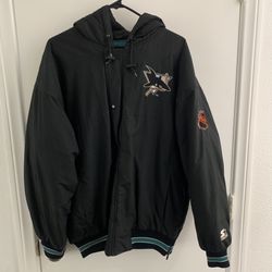 Vintage San Jose Sharks Hockey STARTER 90s Hooded Zip Up jacket Windbreaker Medium Large
