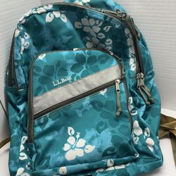 L.L.Bean Teal Floral Backpack Reflective Stripe School Book Bag