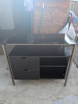 Black Glass Top Desk with Drawers