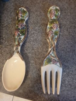 Vintage  Spoon and Fork ,.with  grapes on vine  style,  15"