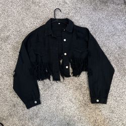 Black Ripped Jean Jacket - M