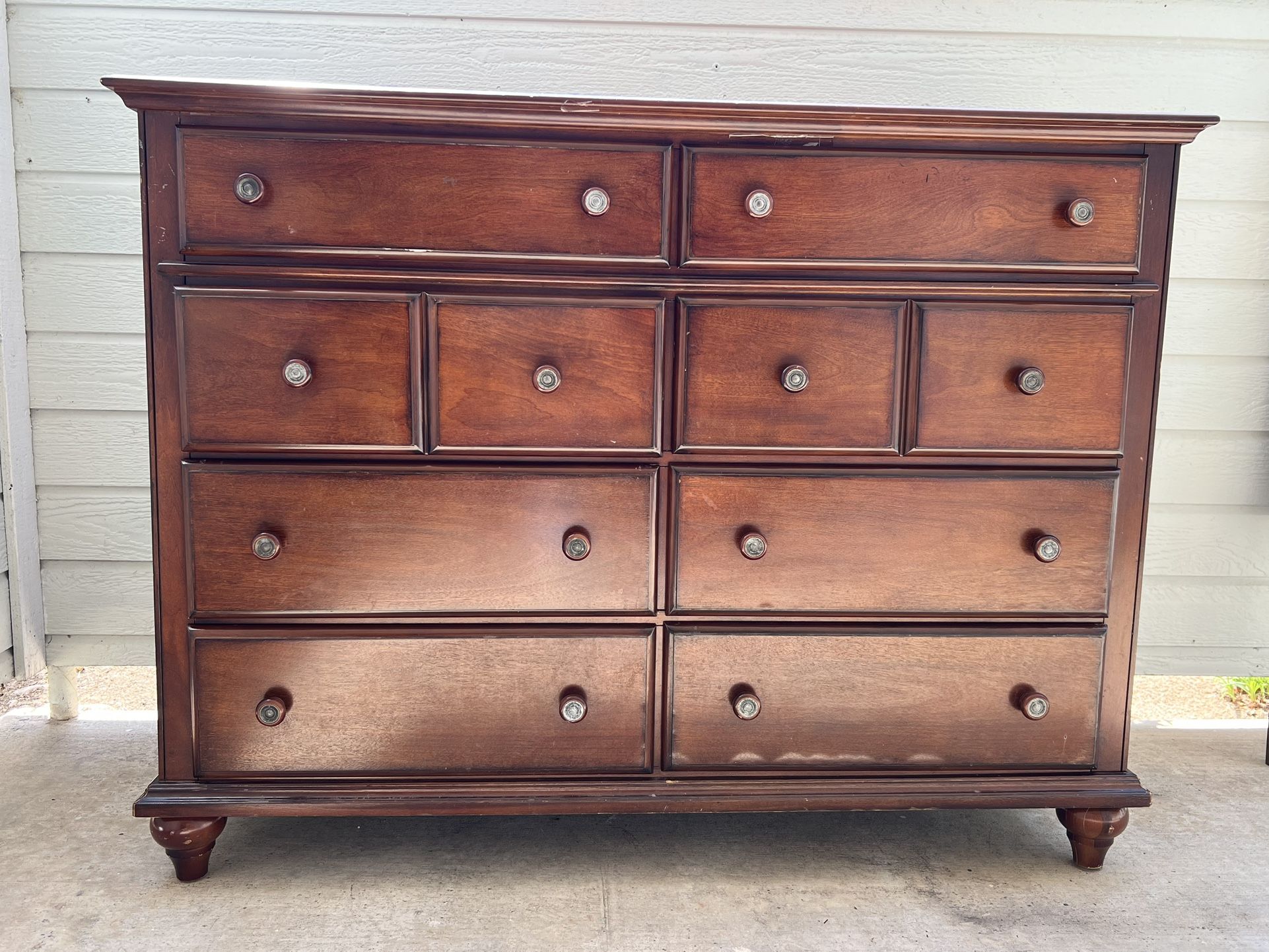 eight Drawer Dresser With Mirror, Dark Wood