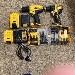 Dewalt Screwdriver20volt And Dewalt Brushless Impact Driver 20volt With 3 Batteries, Charger, And 2 Boxes Of Dewalt Bits