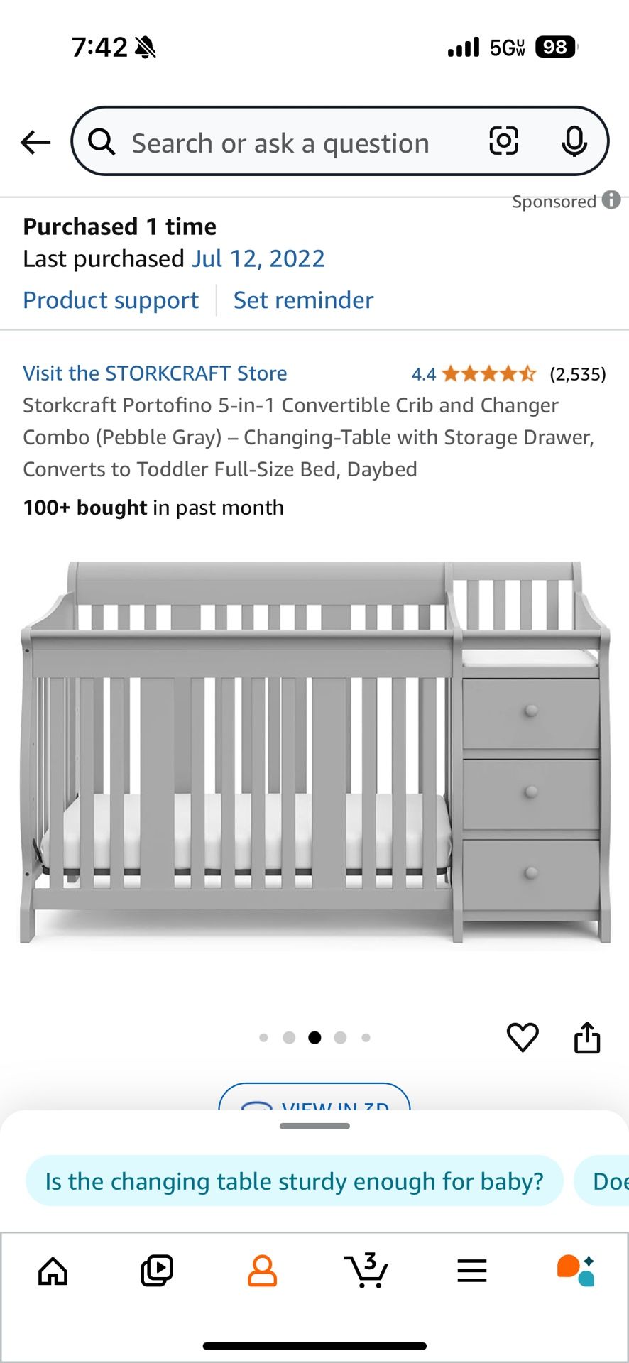 5 In 1 Converting Crib With Changing Table And Mattress 
