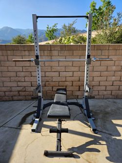 Squat Rack Pull Up Bar Olympic Bar and Weights