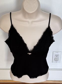 Cotton On black lace spaghetti straps little pink rose camisole top, size S
