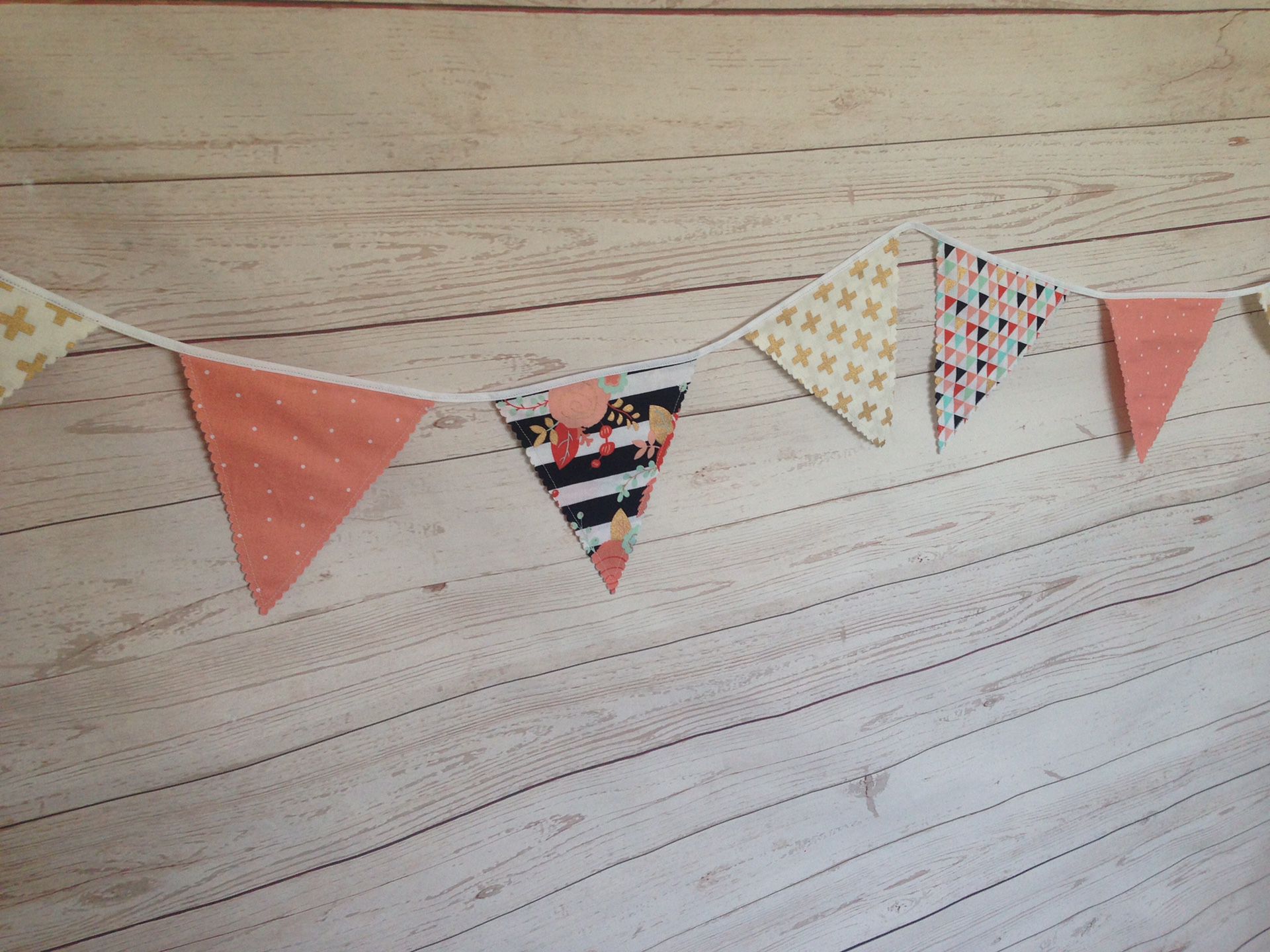 Penant banner, bunting banner, coral and gold