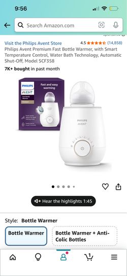 hilips Avent Premium Fast Bottle Warmer, with Smart Temperature Control, Water Bath Technology, Automatic Shut-Off, Model SCF358