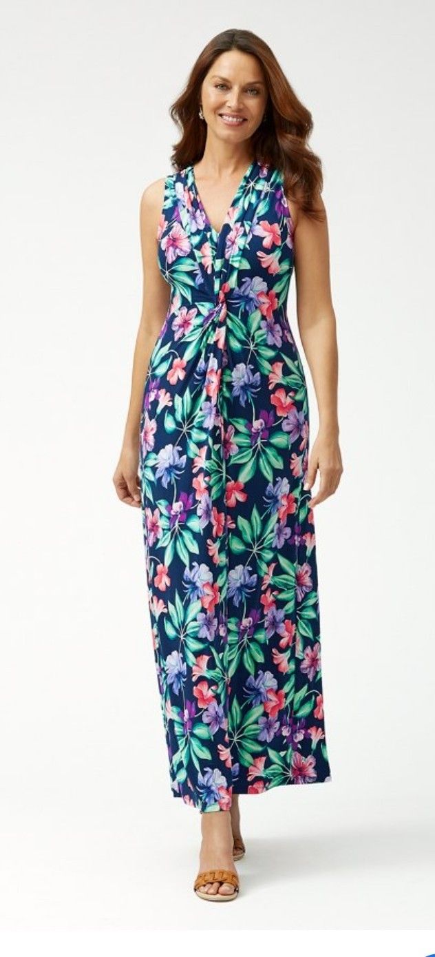 NWT $175 Tommy Bahama Maxi Orchid V Neck Sleevless Dress Villa Ibisco XL Resort