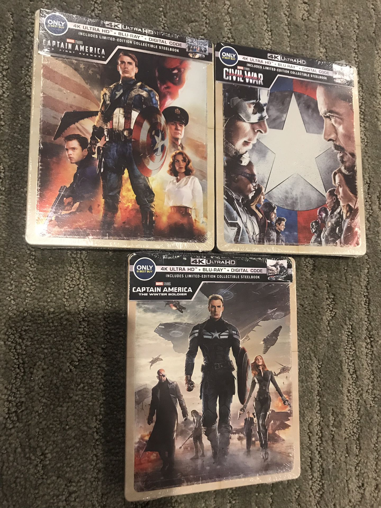 All 3 x Captain America 4K Blu-ray Steelbook s collection set