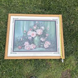 Vintage Framed Floral Rose Wall Art – Gold Frame |