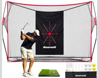 Bearwill Golf Practice Net 10x7 FT with Hitting Mat, Target, Balls & Tees