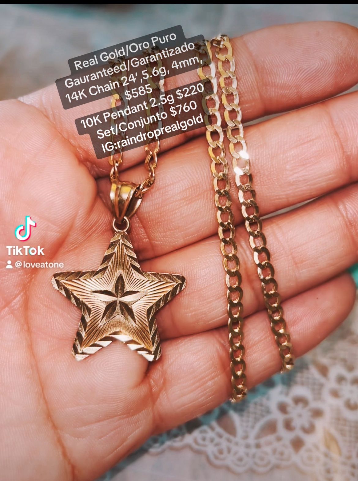 14K Gold Curb Chain & Star Pendant