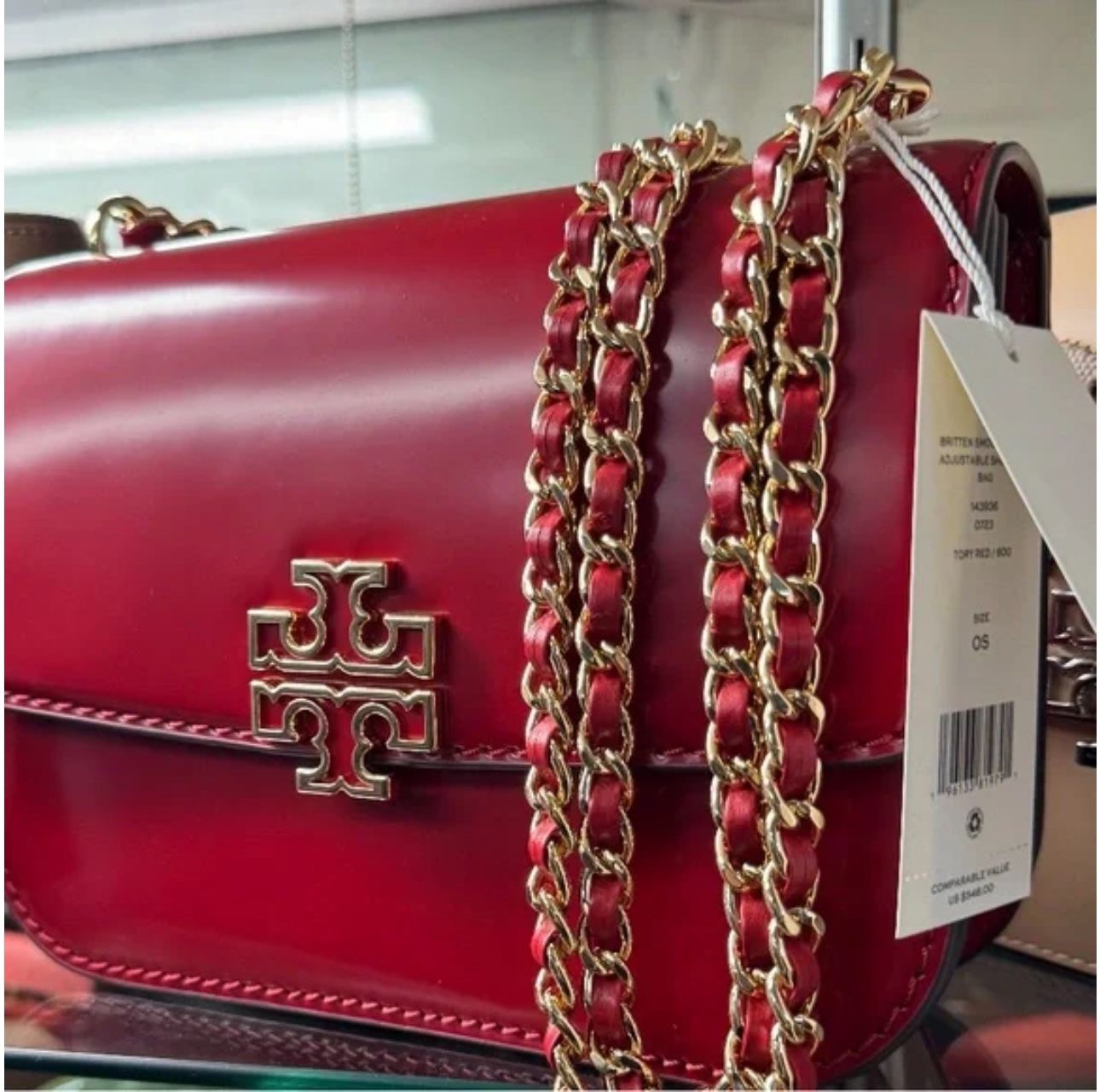 New! 🔥Tory Burch Britten Smooth Medium Adjustable Shoulder Bag, Color Red