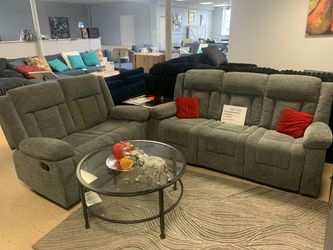Modern Sofa & Loveseat Set Light Gray ured Plush Fabric