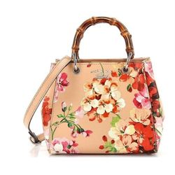 Gucci Bamboo shm tote blooms print leather mini