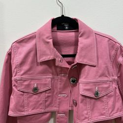 Balmain Pink Denim Crop Jacket