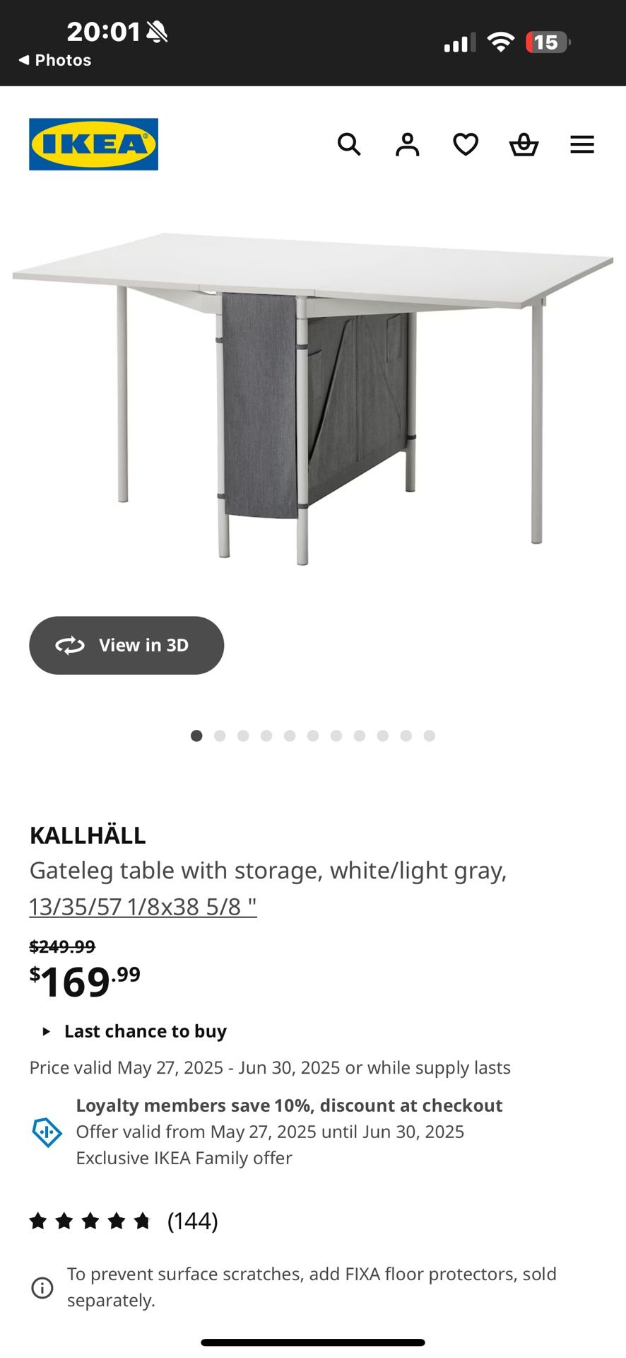 KALLHÄLL Gateleg table with storage, white/light gray, 13/35/57 1/8x38 5/8 "
