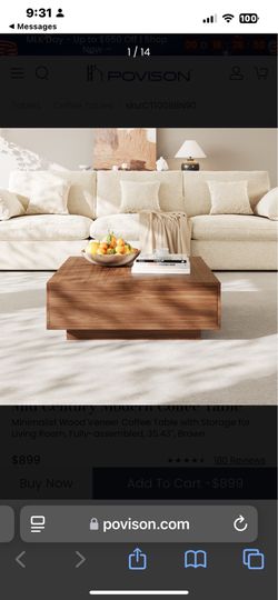 Povison Mid Century Coffee Table W/ 4 Drawers < NEW > Price $550