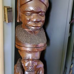 Vintage African Ebony Wood Carved Floor Lamp