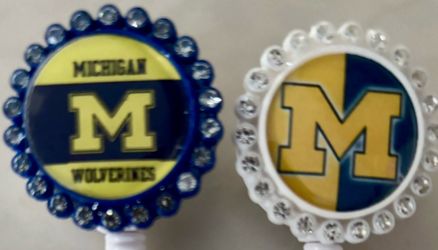 2 University of Michigan Wolverines Football Player Fan Nurse Crystal ID Badge Reels