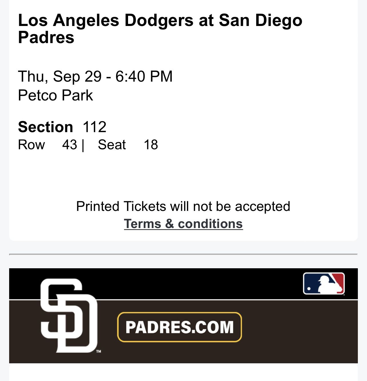 Padre Vs. Dodger Tickets 
