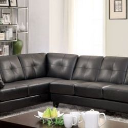 Brand New Black Leatherette Sectional Sofa 