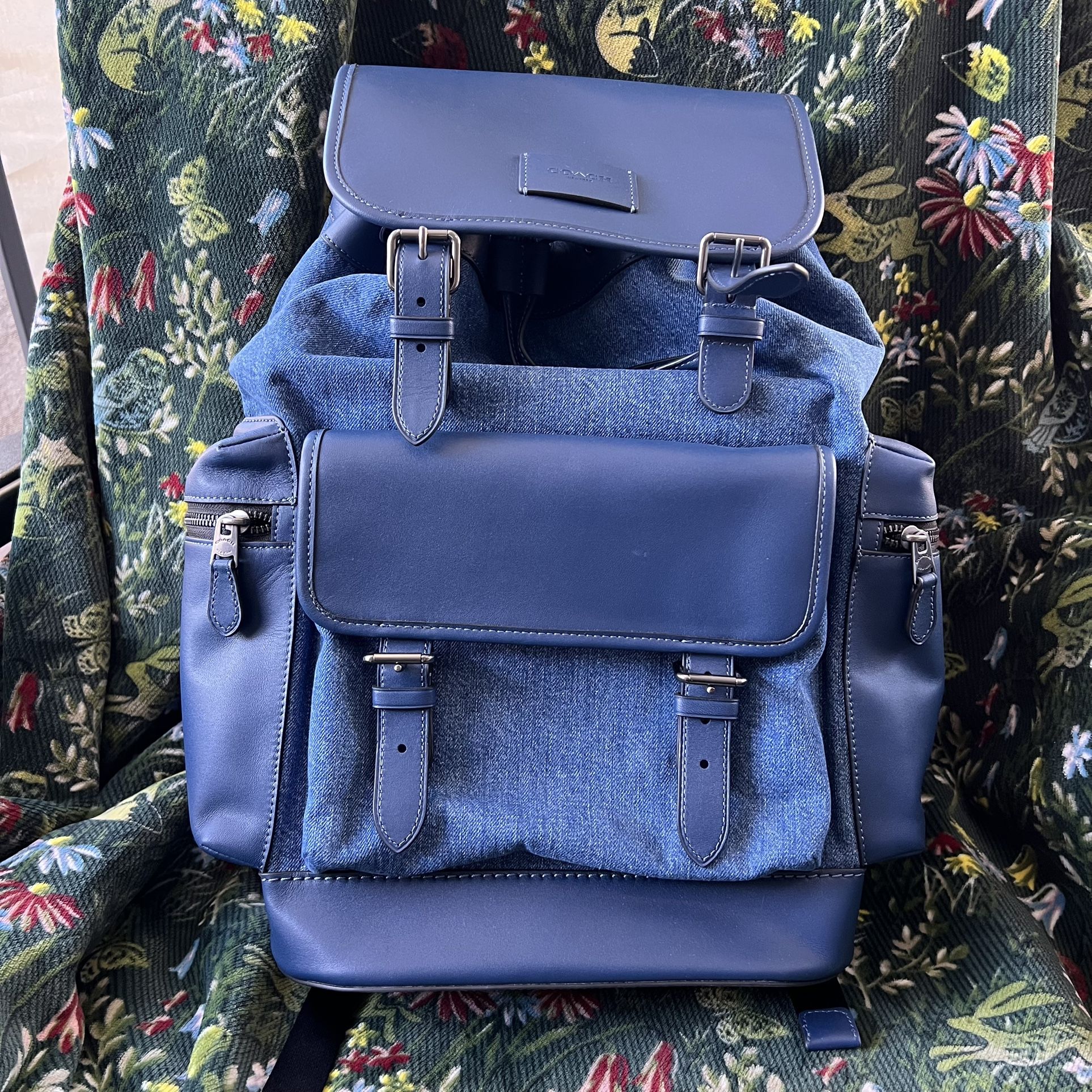 New Coach Sprint Denim Leather Backpack + Receipt ($750 Value)