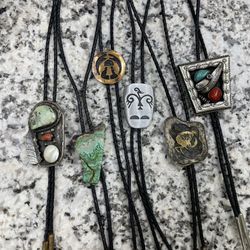 Vintage Lot 50s BOLO TIES STERLING NAVAJO LOT and Others