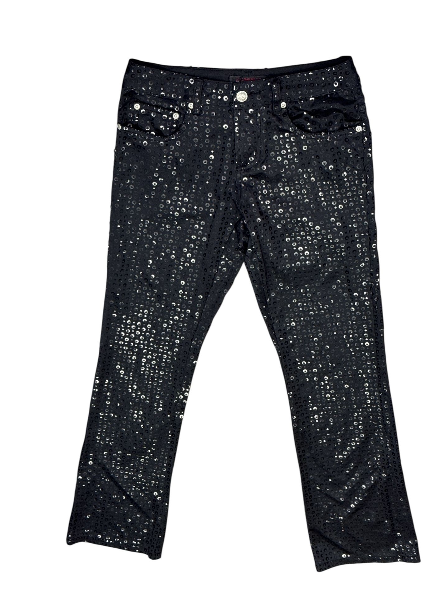  Z Cavaricci Pants Womens Size 3 Black Stretch Sequin Party Lightweight Funky 