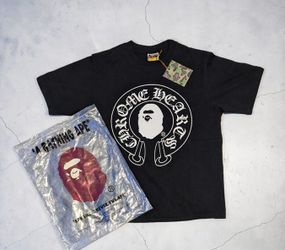 A Bathing Ape Chrome Hearts Baby Milo Men's Black Graphic Cotton T-Shirt M