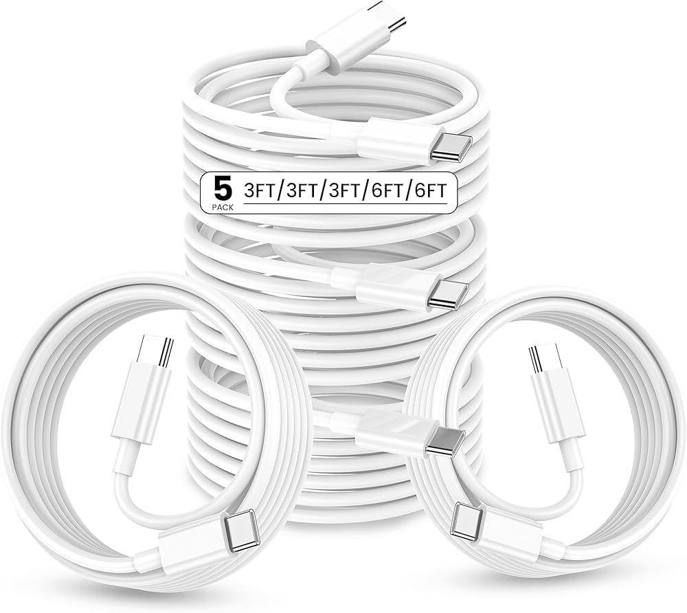 USB C to USB C Cable, 5 Pack(3ft/3ft/3ft/6ft/6ft) 60W Fast Charging Cord,Type C Fast Charging Cable Compatible for iPhone 16/16 Pro/16 Plus/16 Pro Max